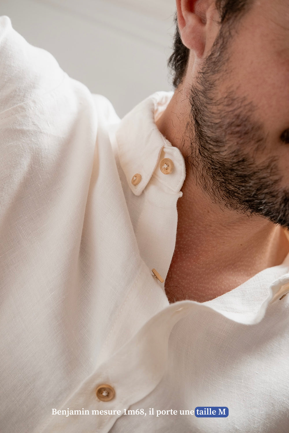 Chemise en lin blanche col boutonné - Made in France