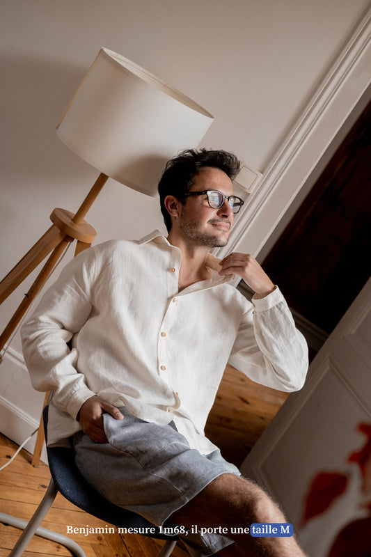 Chemise en lin homme col classique blanche - Made in France