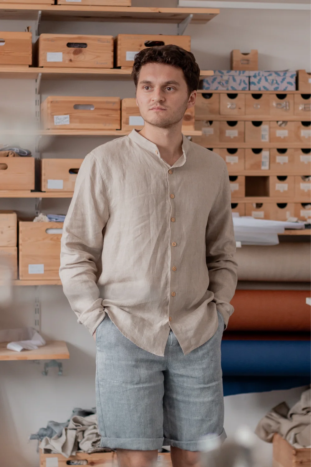 Chemise en lin homme - col mao - Made In France