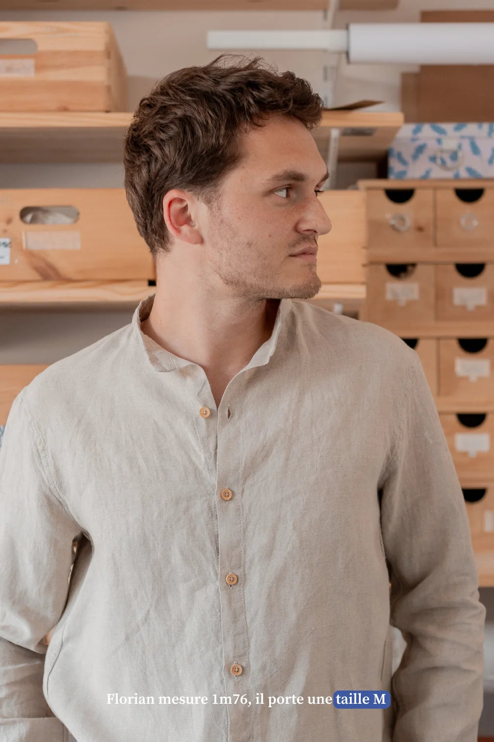 Chemise en lin col mao homme Mijuin