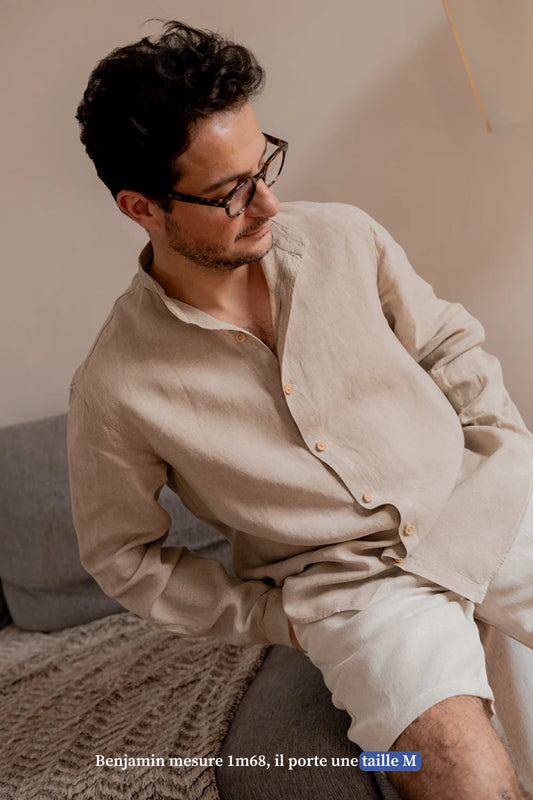 Chemise en lin beige pour homme - Made In France