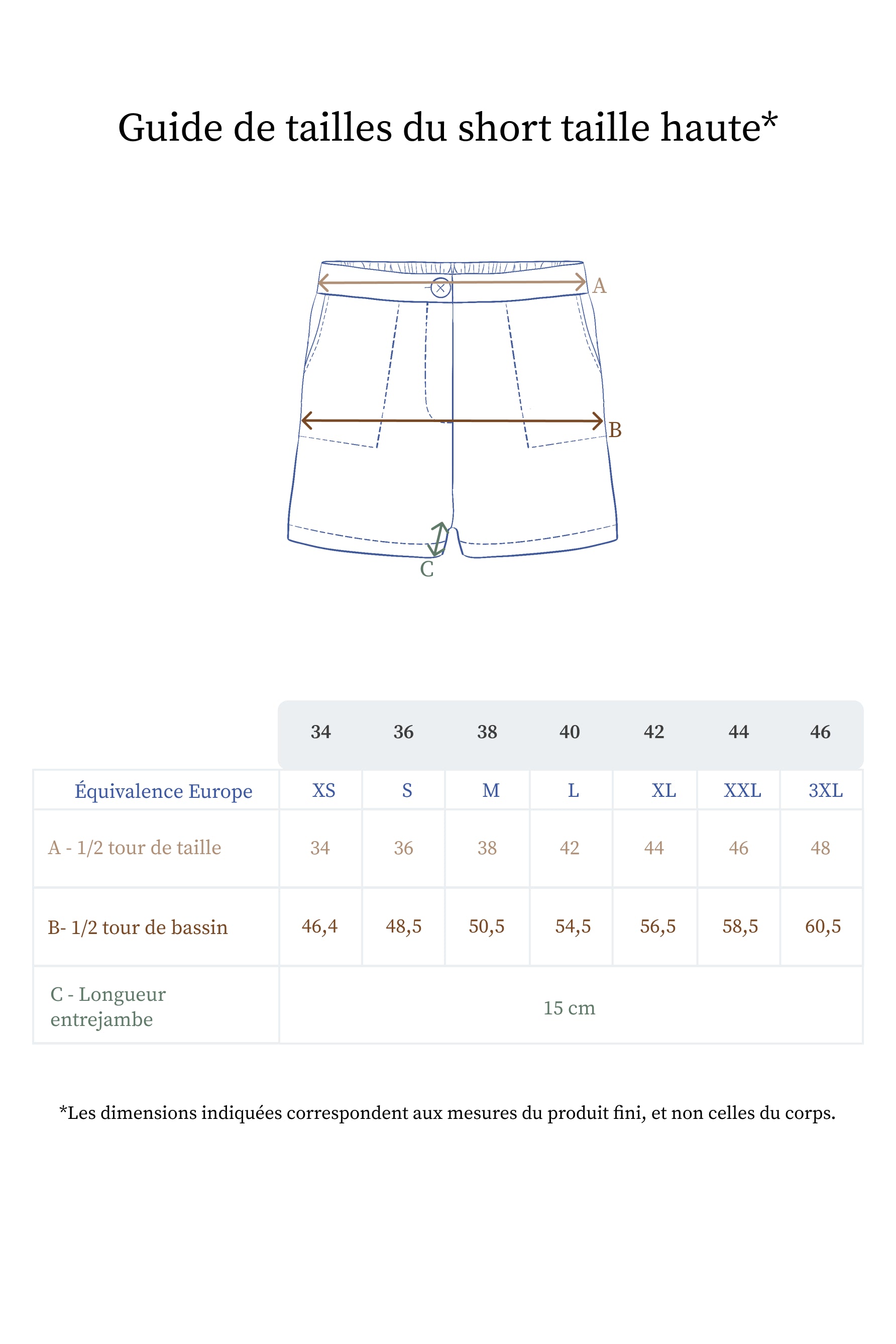 Guide des tailles du short en lin pour femme - Made in France