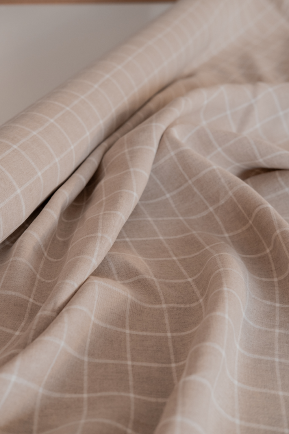 Tissu au mètre en lin - beige à carreaux - Made In France