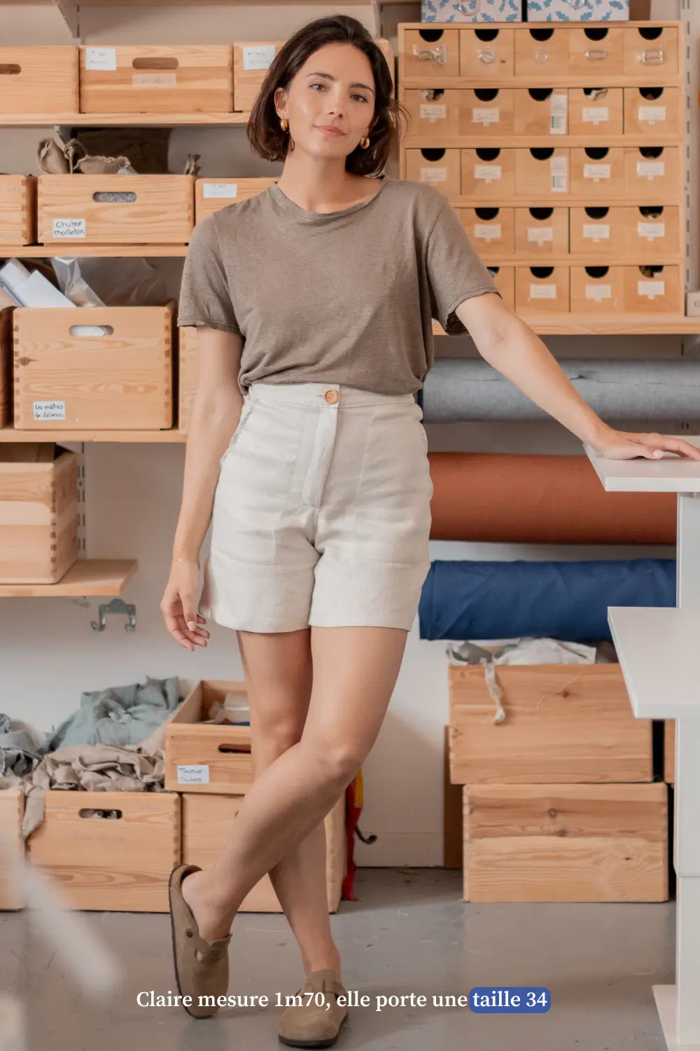 Short en lin pour femme - beige - Made in France