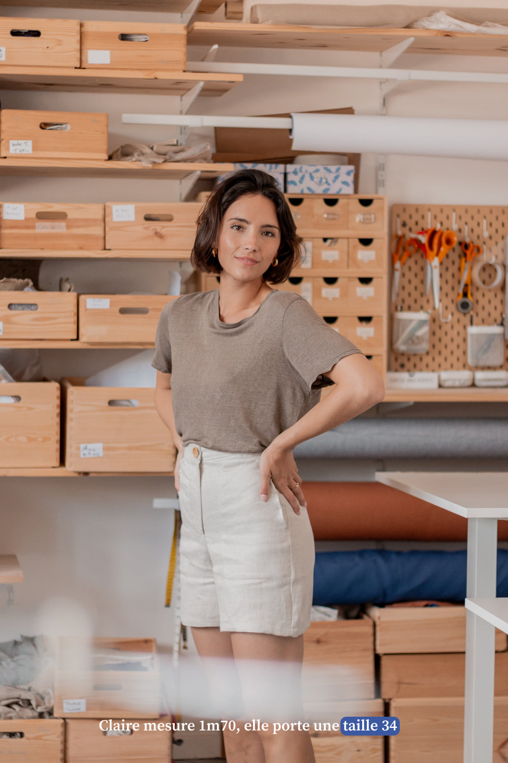 Short en lin pour femme - beige - Made in France
