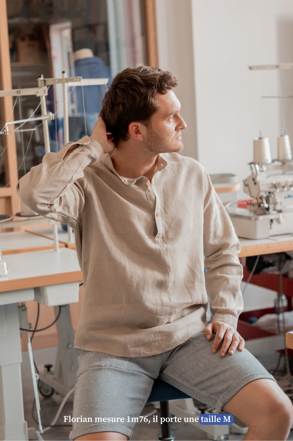 La tunique en lin beige pour homme - fabriquée en France