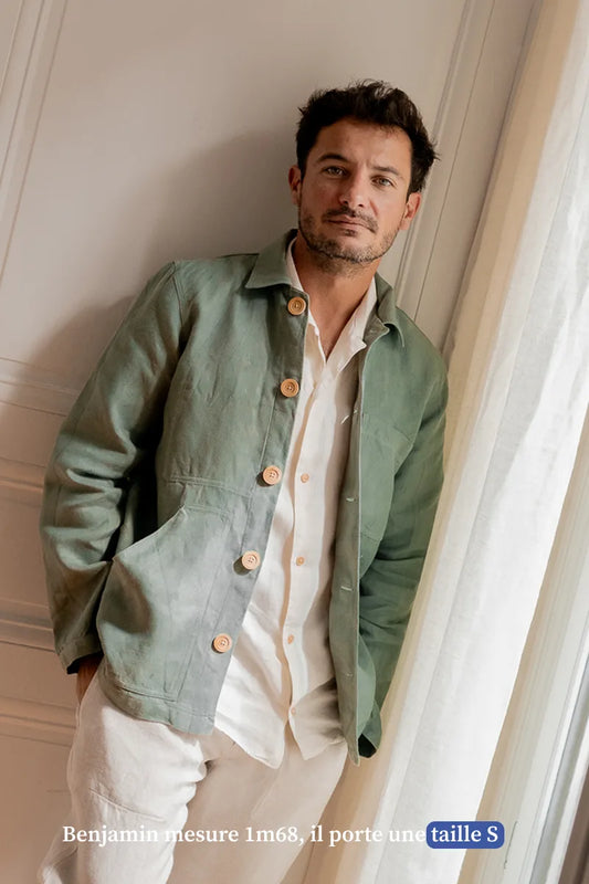 Veste de travail en lin pour homme - vert - vetement Made in France