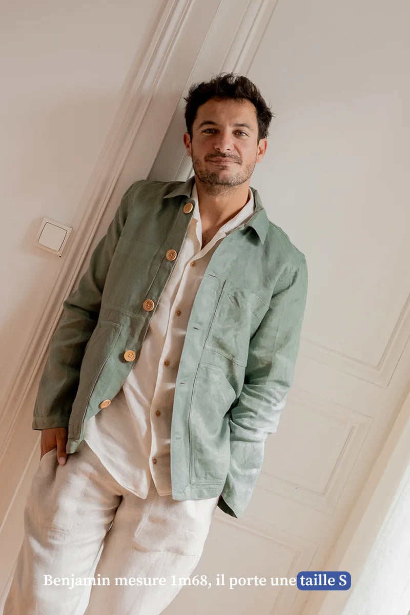 Veste de travail en lin pour homme - vert - vetement Made in France
