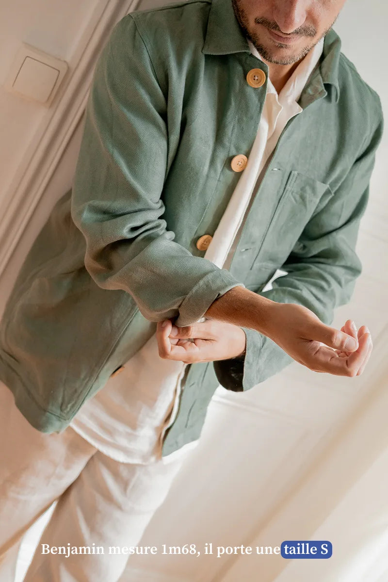 Veste de travail en lin pour homme - vert - vetement Made in France