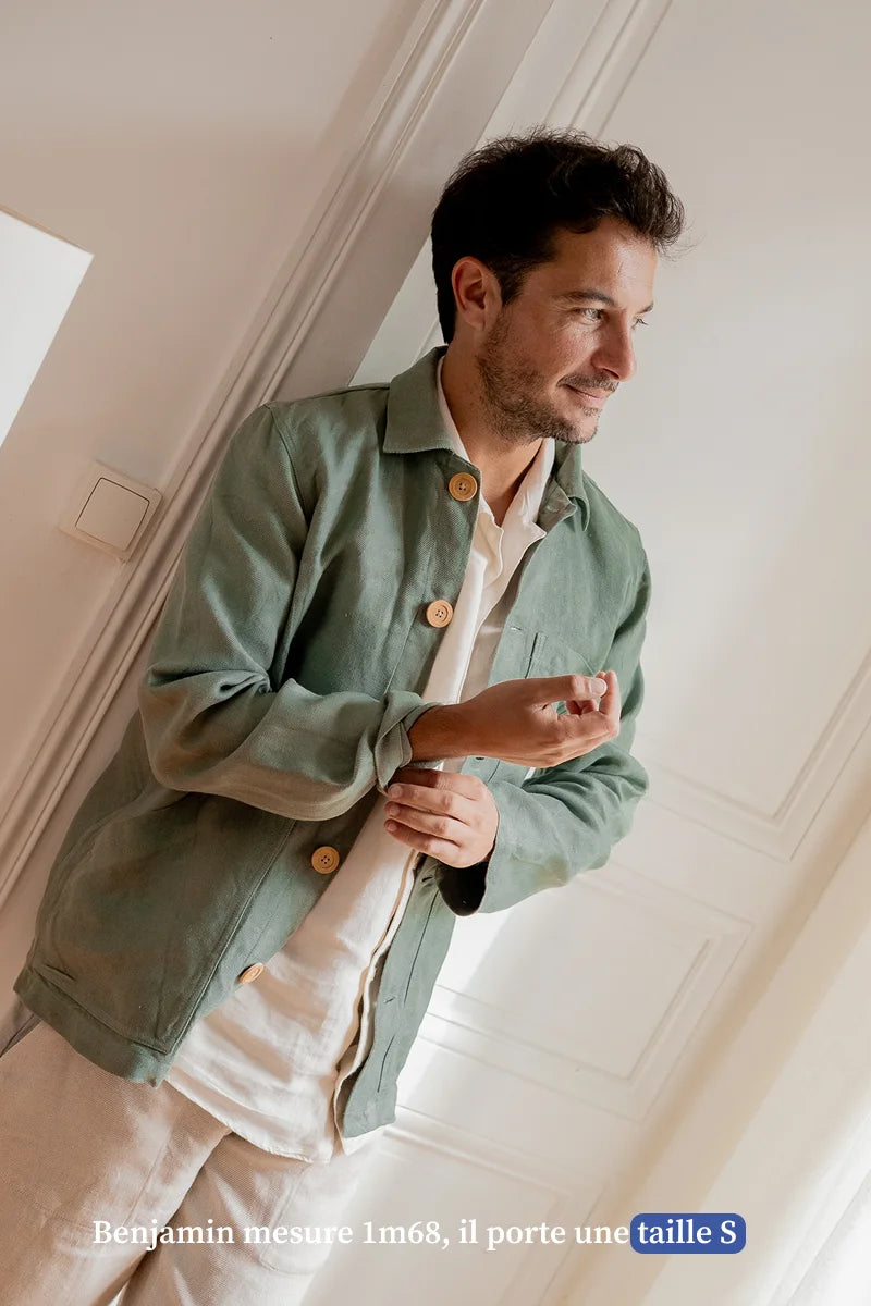 Veste de travail en lin pour homme - vert - vetement Made in France
