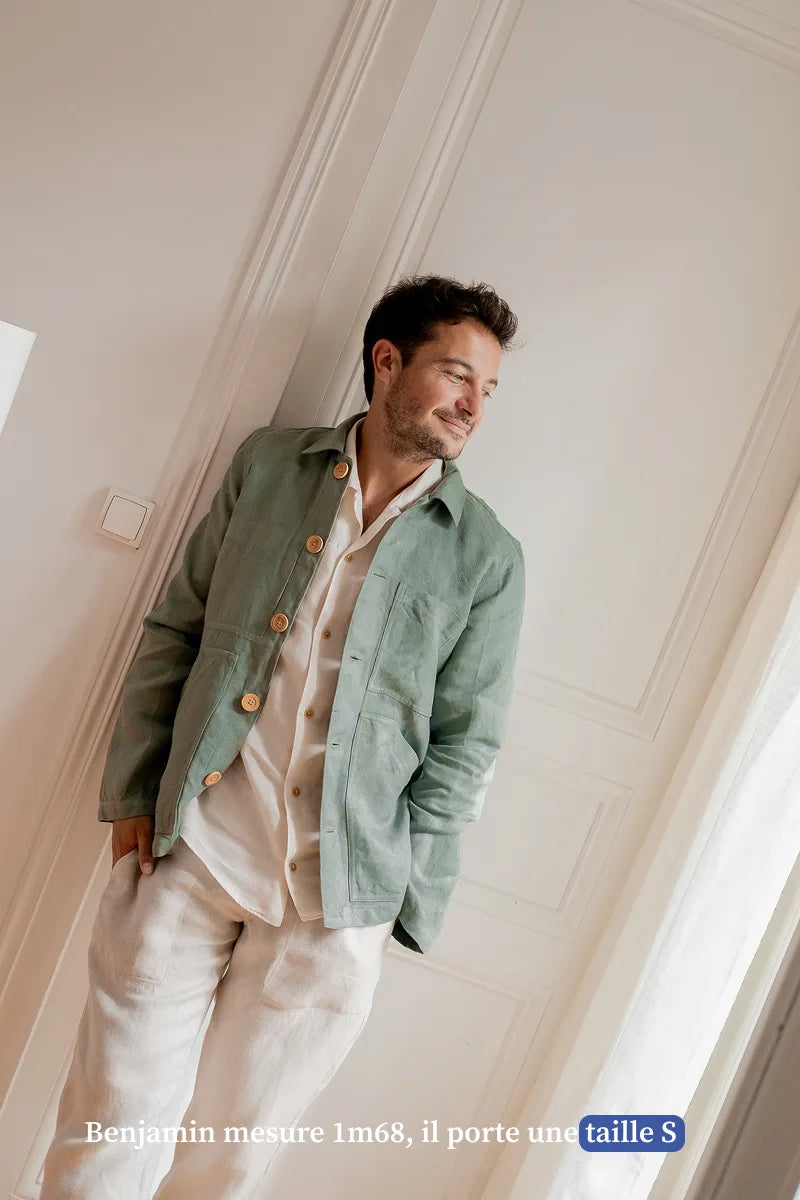 Veste de travail en lin pour homme - vert - vetement Made in France