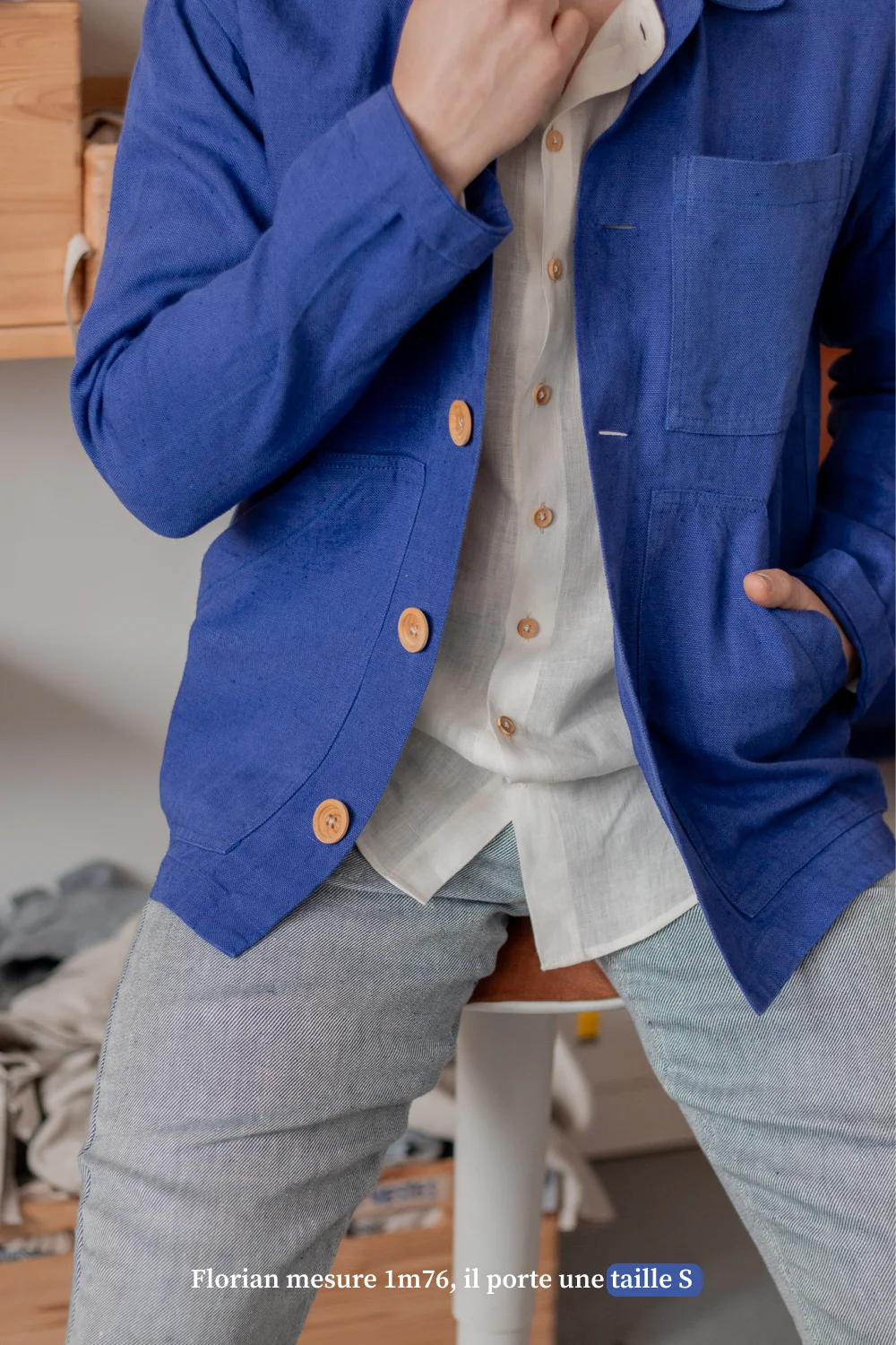 Veste bleu de travail en lin - Made in France