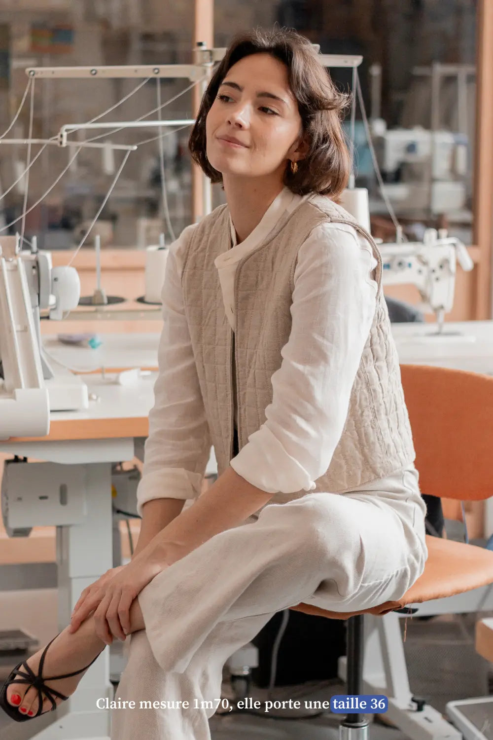 Veste sans manche en lin beige - Made in France