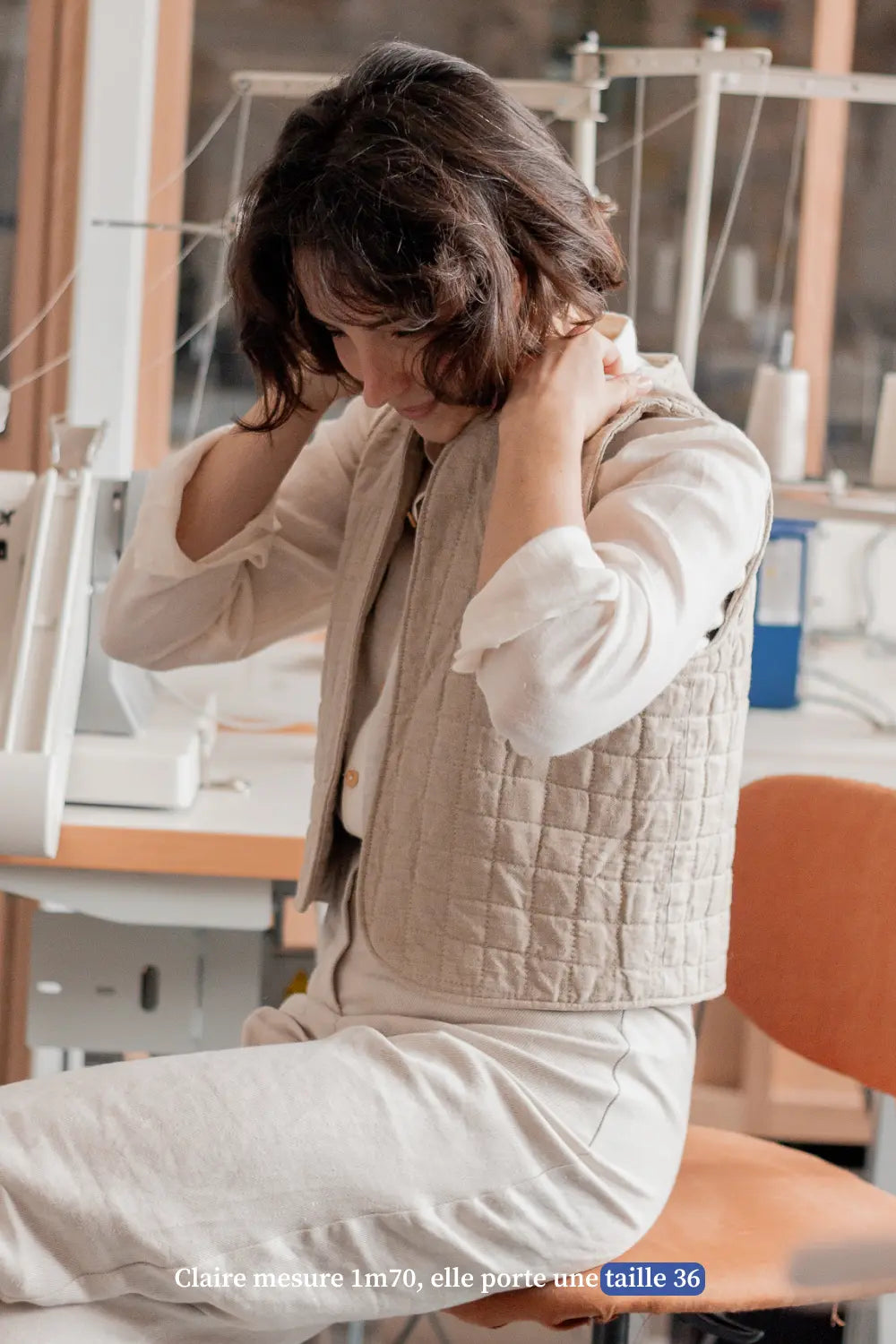 Veste sans manche en lin beige - Made in France