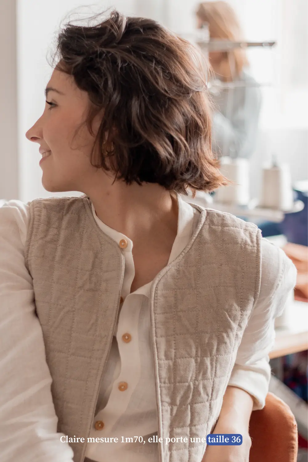 Veste sans manche en lin beige - Made in France