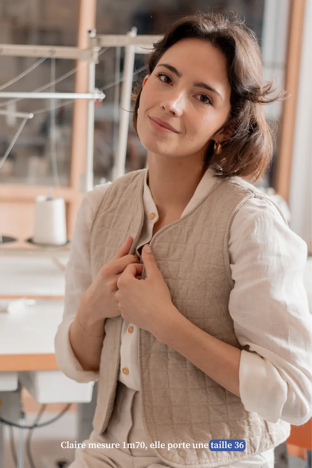 Veste sans manche en lin beige - Made in France