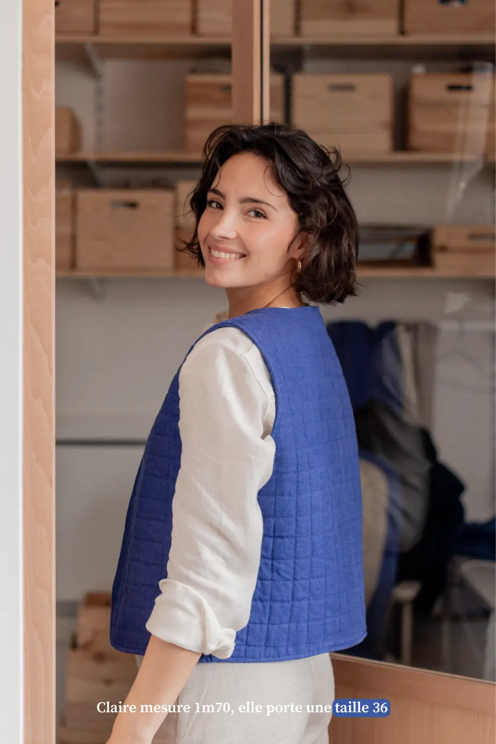 Veste sans manche en lin bleu - fabriquée en France