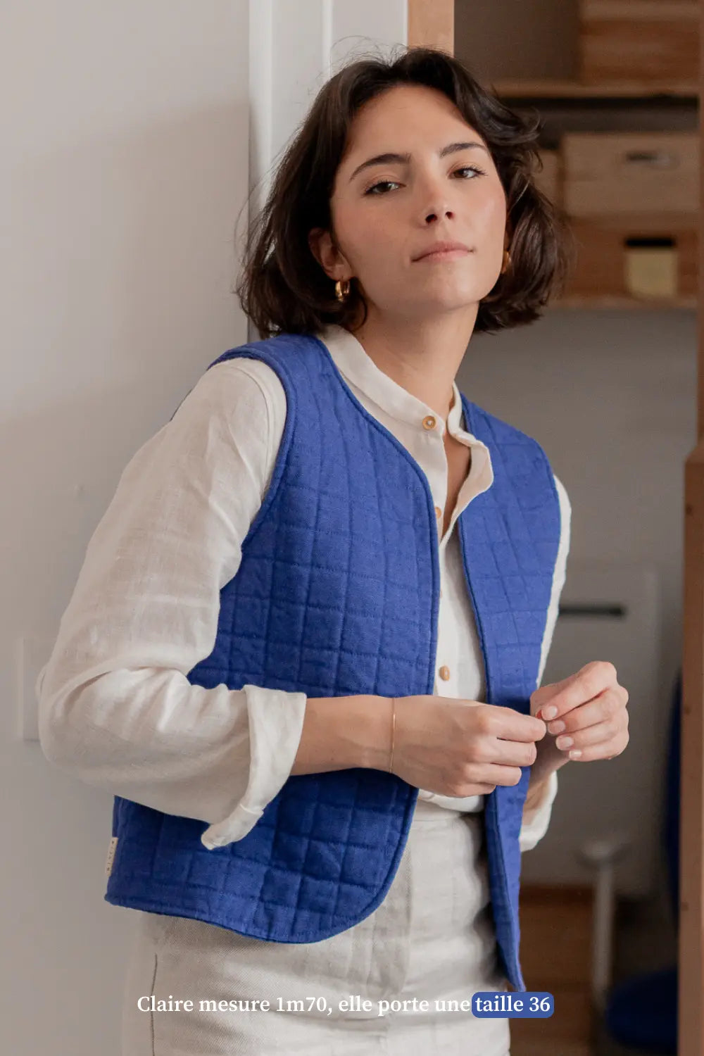 Veste sans manche en lin bleu - fabriquée en France