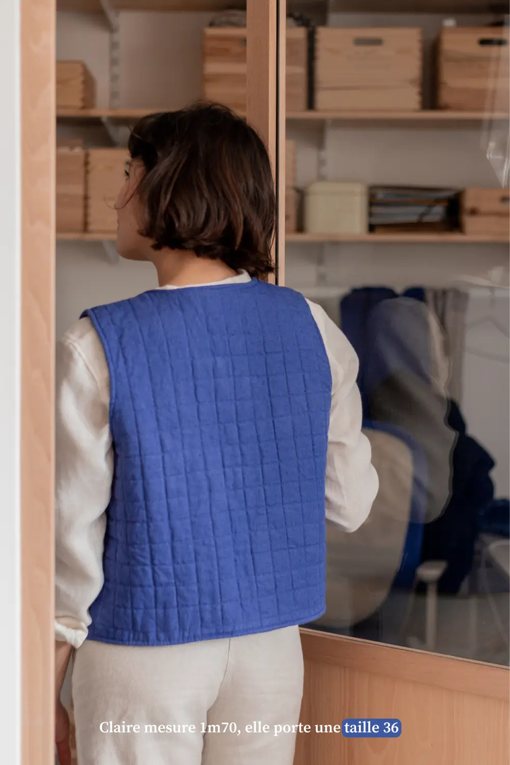 Veste sans manche en lin bleu - fabriquée en France