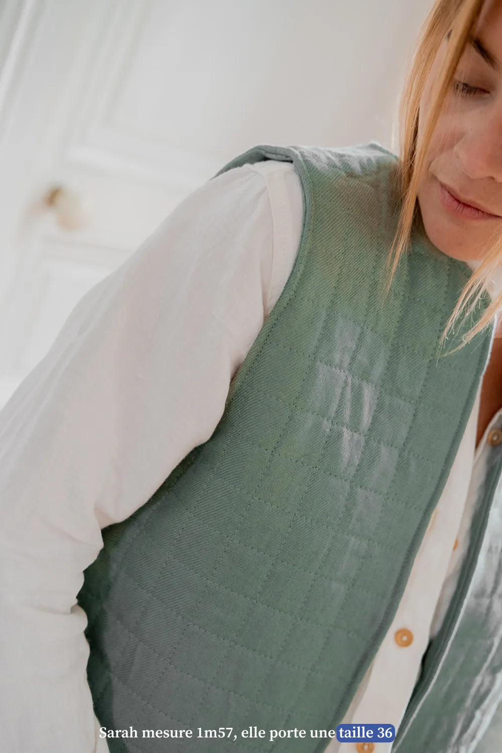 Veste sans manches verte pour femme en lin - vêtement Made in France