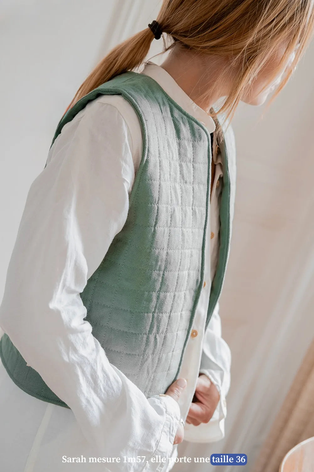 Veste sans manches verte pour femme en lin - vêtement Made in France