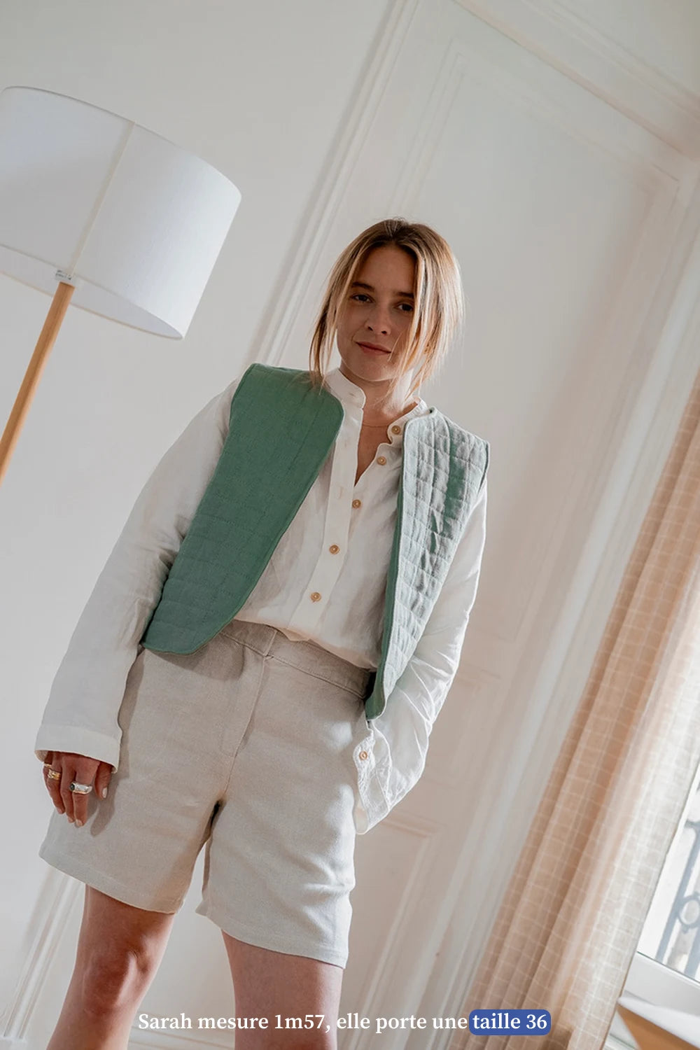 Veste sans manches verte pour femme en lin - vêtement Made in France