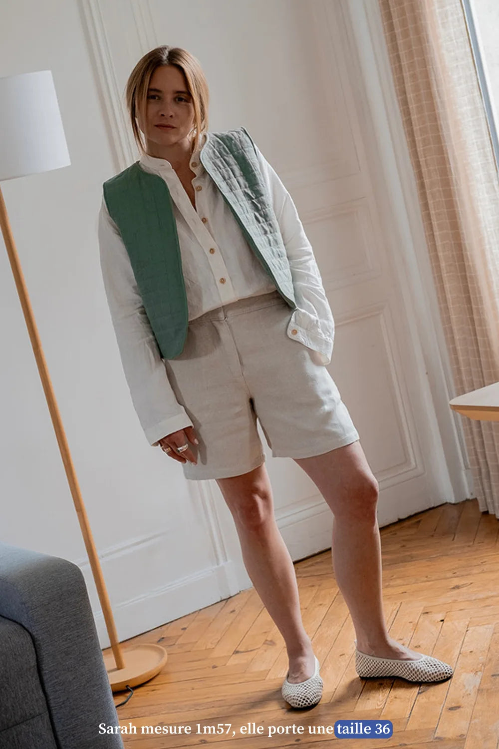 Veste sans manches verte pour femme en lin - vêtement Made in France