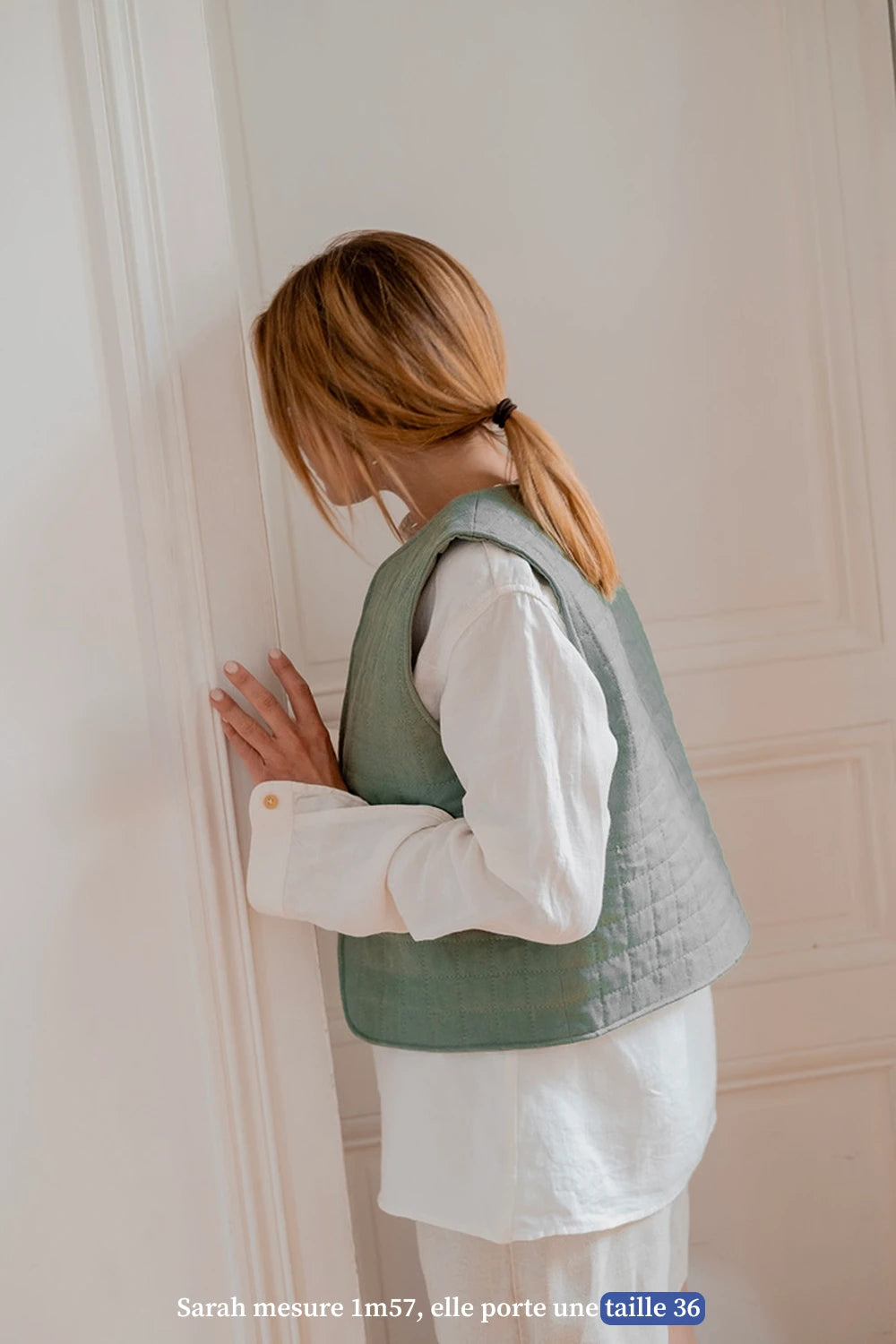 Veste sans manches verte pour femme en lin - vêtement Made in France