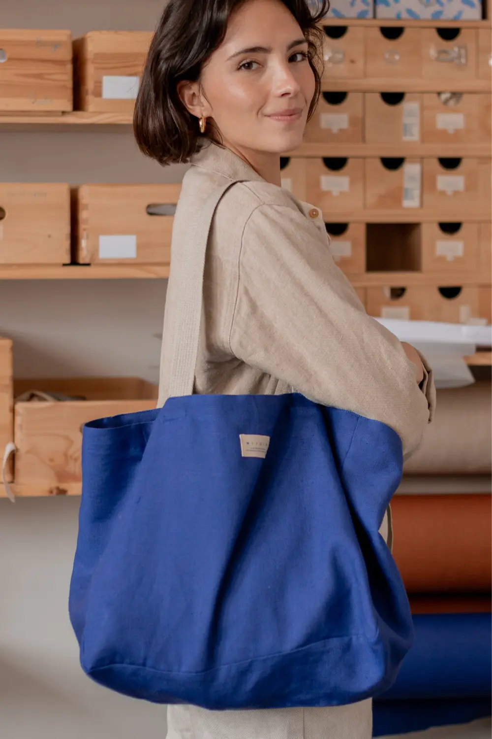 Sac cabas bleu marine cuir souple Sac cabas bleu marine cuir souple