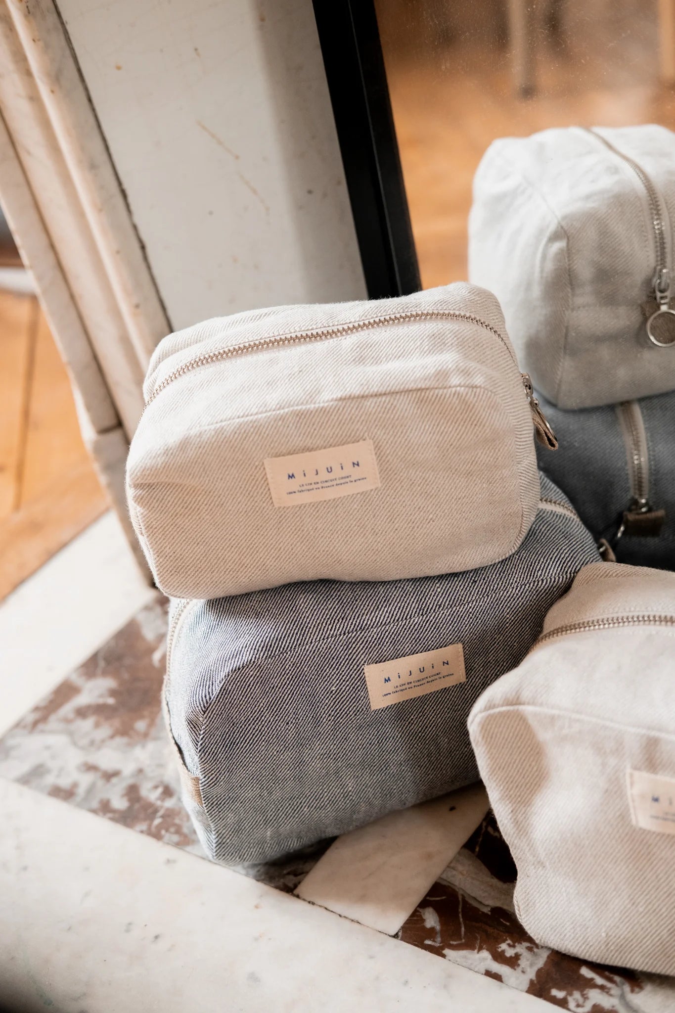 Trousse de toilette bleu en lin - cadeau Made In France