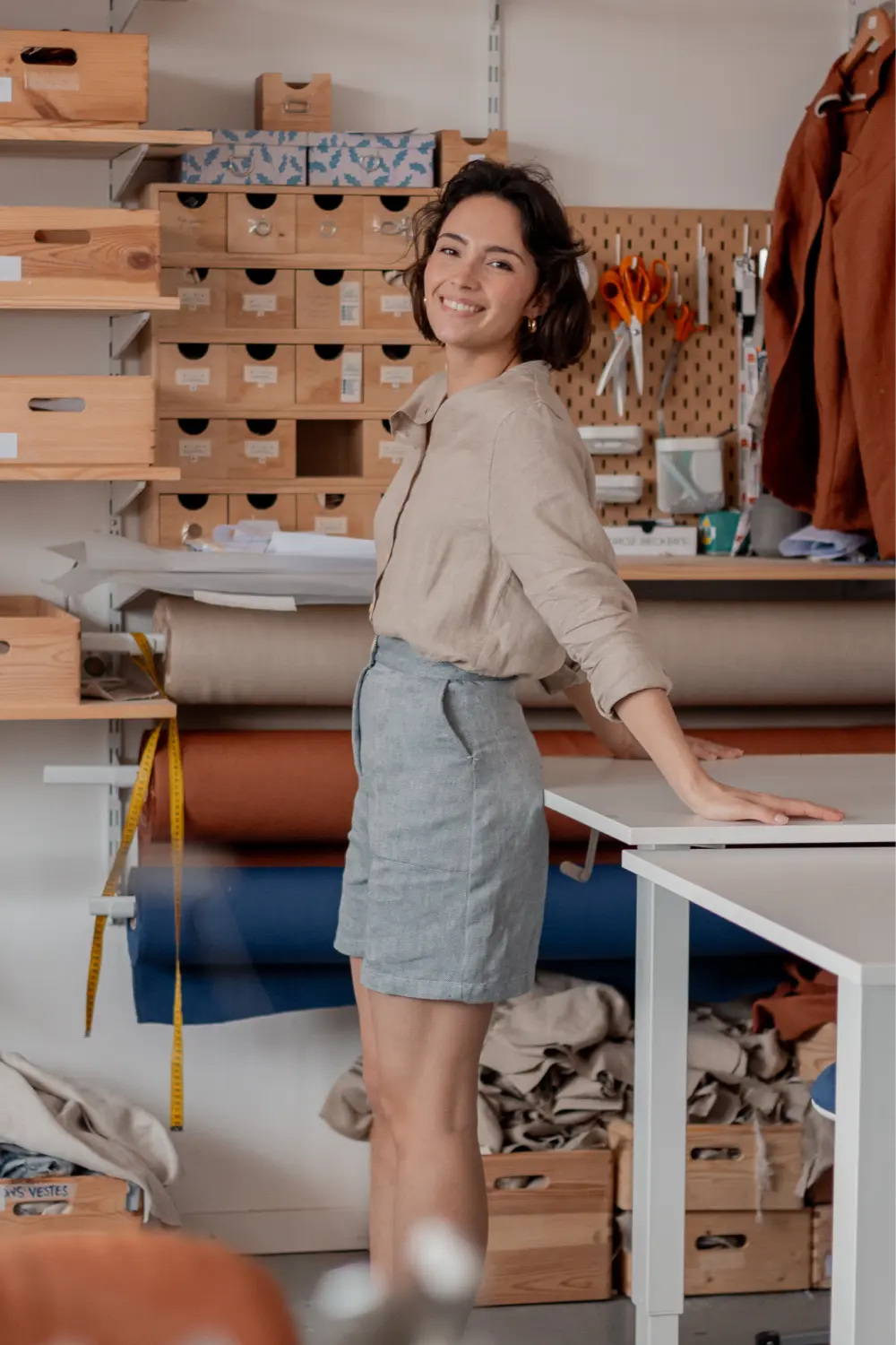 Short en lin femme bleu écoresponsable