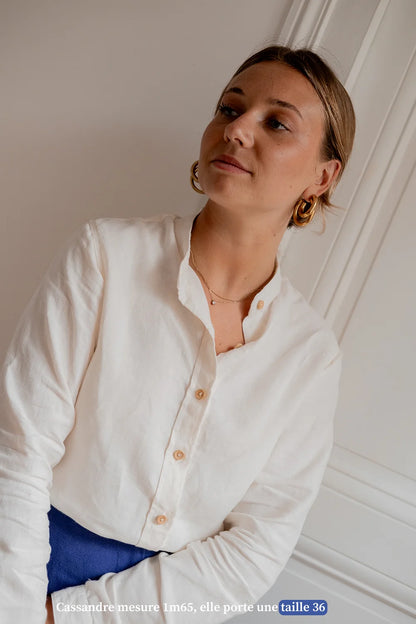 La chemise en lin blanche col mao femme - vêtements Made in France