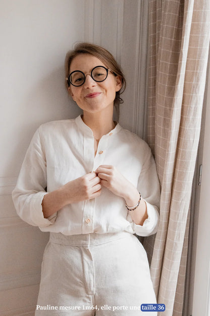 La chemise en lin blanche col mao femme - Made in France