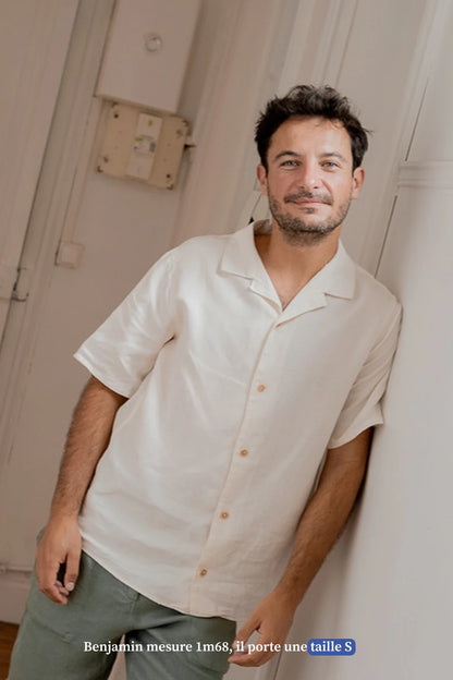 Chemise manches courtes en lin blanc pour homme - vêtement Made in France