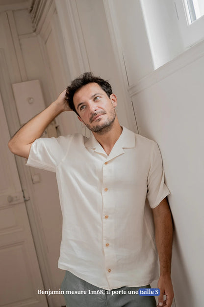 Chemise manches courtes en lin blanc pour homme - vêtement Made in France
