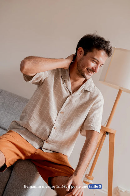Chemise manches courtes à carreaux en lin pour homme - chemise en lin made in france