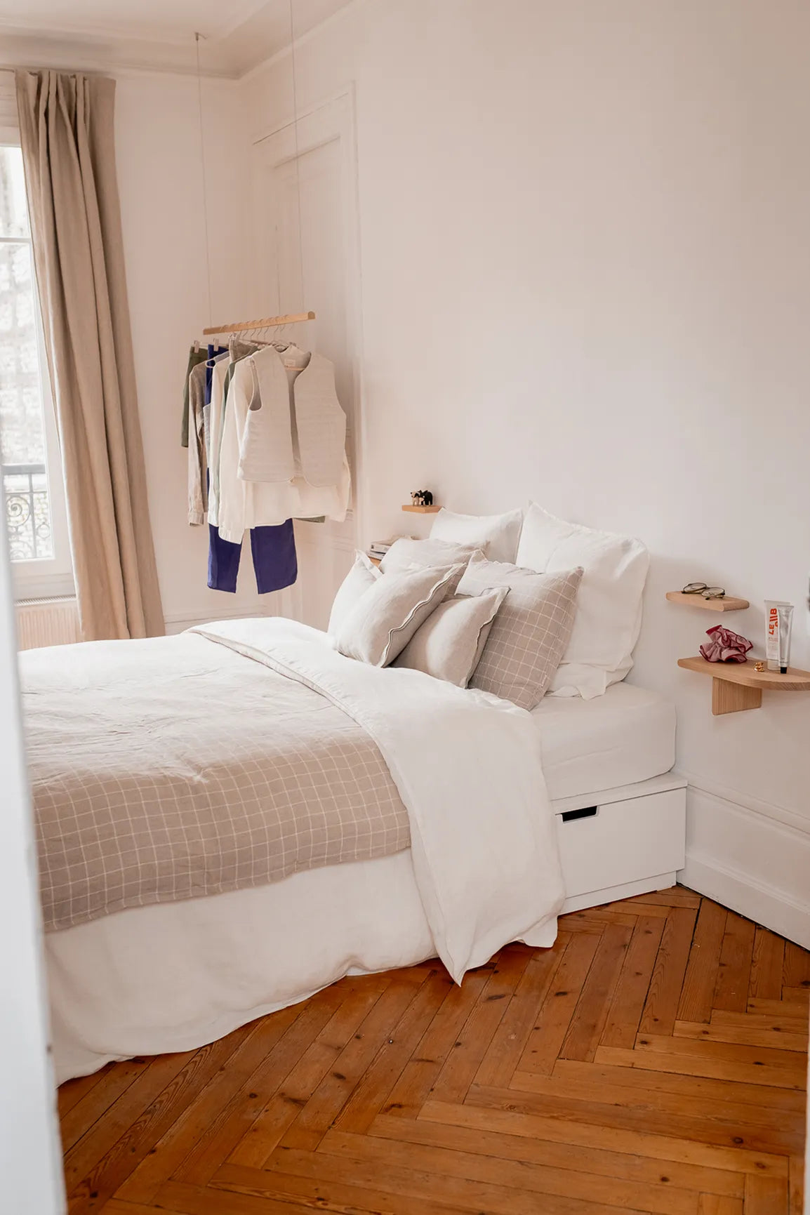 Edredon en lin carreaux beige - linge de lit en lin made in france
