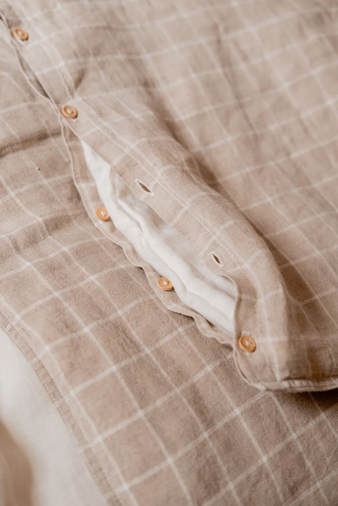 Edredon en lin carreaux beige - linge de lit en lin made in france