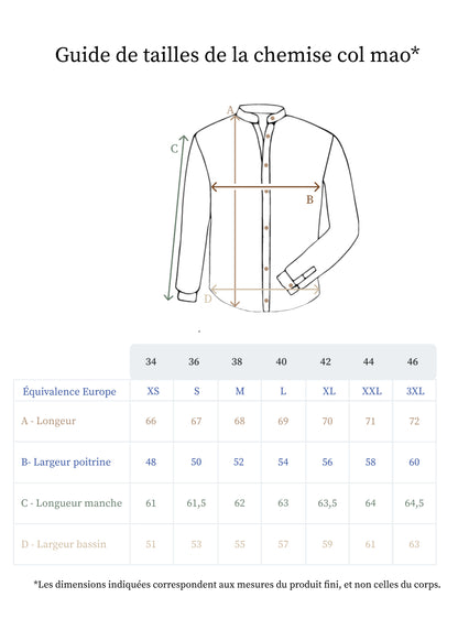 Guide des tailles de la chemise en lin pour femme - Made in France