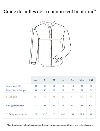Guide des tailles de la chemise en lin pour homme