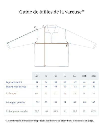 Guide des tailles de la vareuse en lin - Made in France