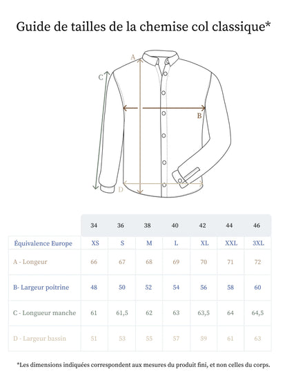 Guide des tailles de la chemise en lin pour femme