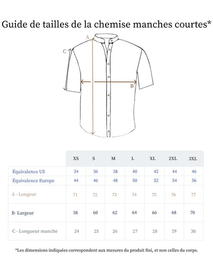 Guide des tailles de la chemise en lin manches courtes - made in france