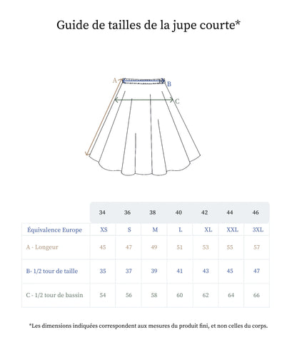 Guide des tailles jupe courte en lin beige - Made in France