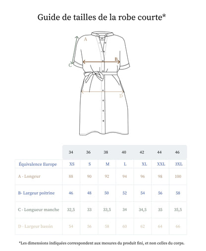 Guide des tailles de la robe en lin courte - Made in France