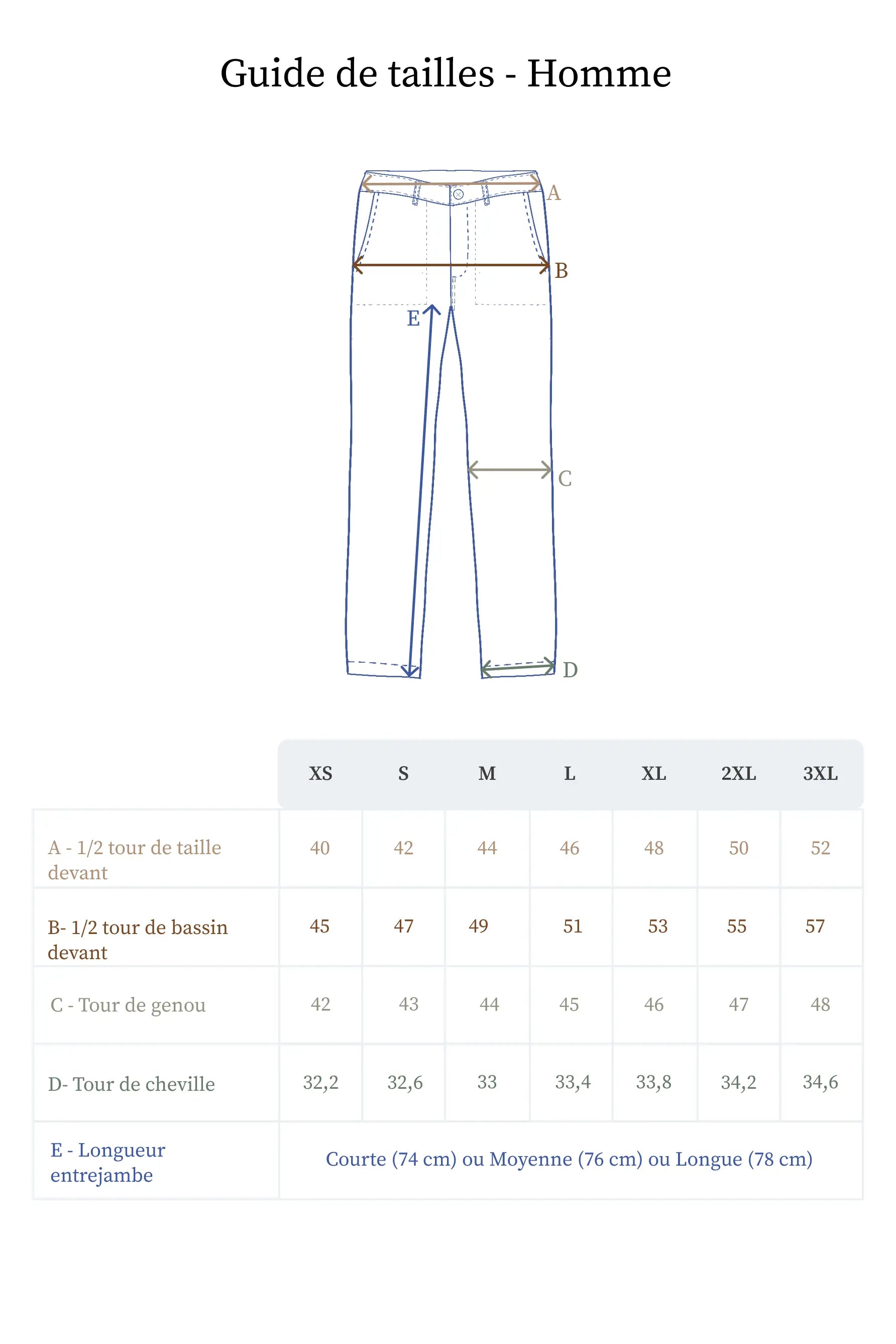 Guide des tailles chino en lin homme