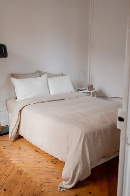 Housse de couette beige en lin Made in France