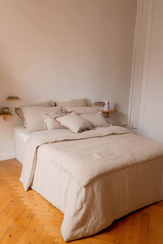Housse de couette beige en lin Made in France - linge de lit en lin