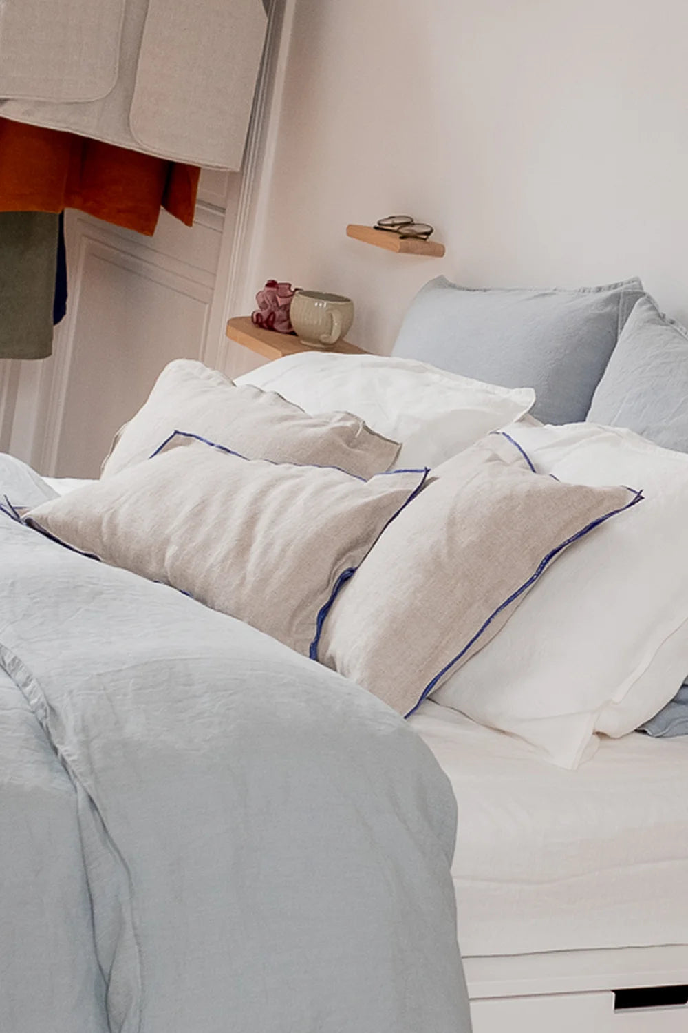 Housse de coussin beige en lin - linge de lit en lin made in france - cadeaux décoration