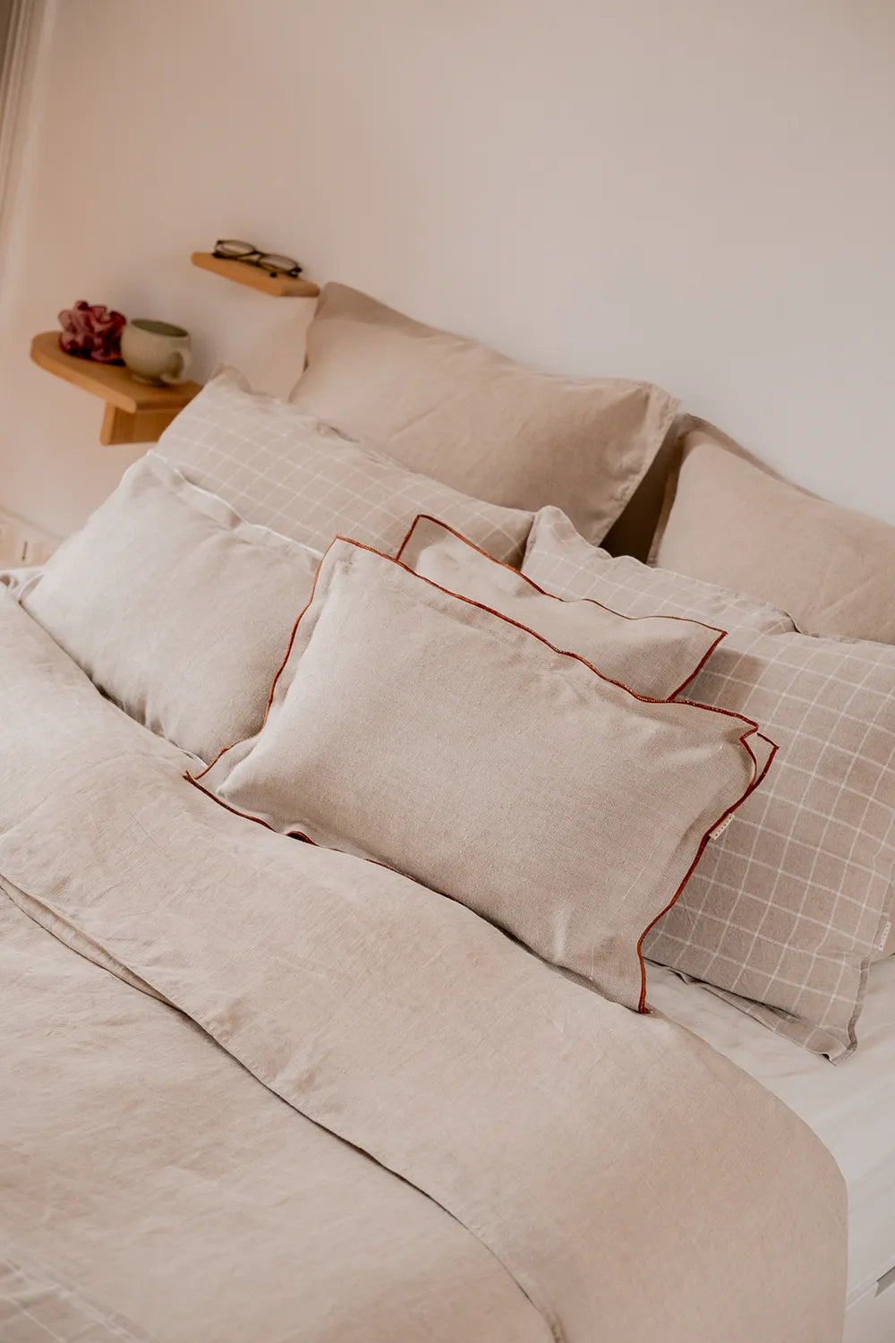 Housse de coussin beige en lin - linge de lit en lin made in france - cadeaux décoration